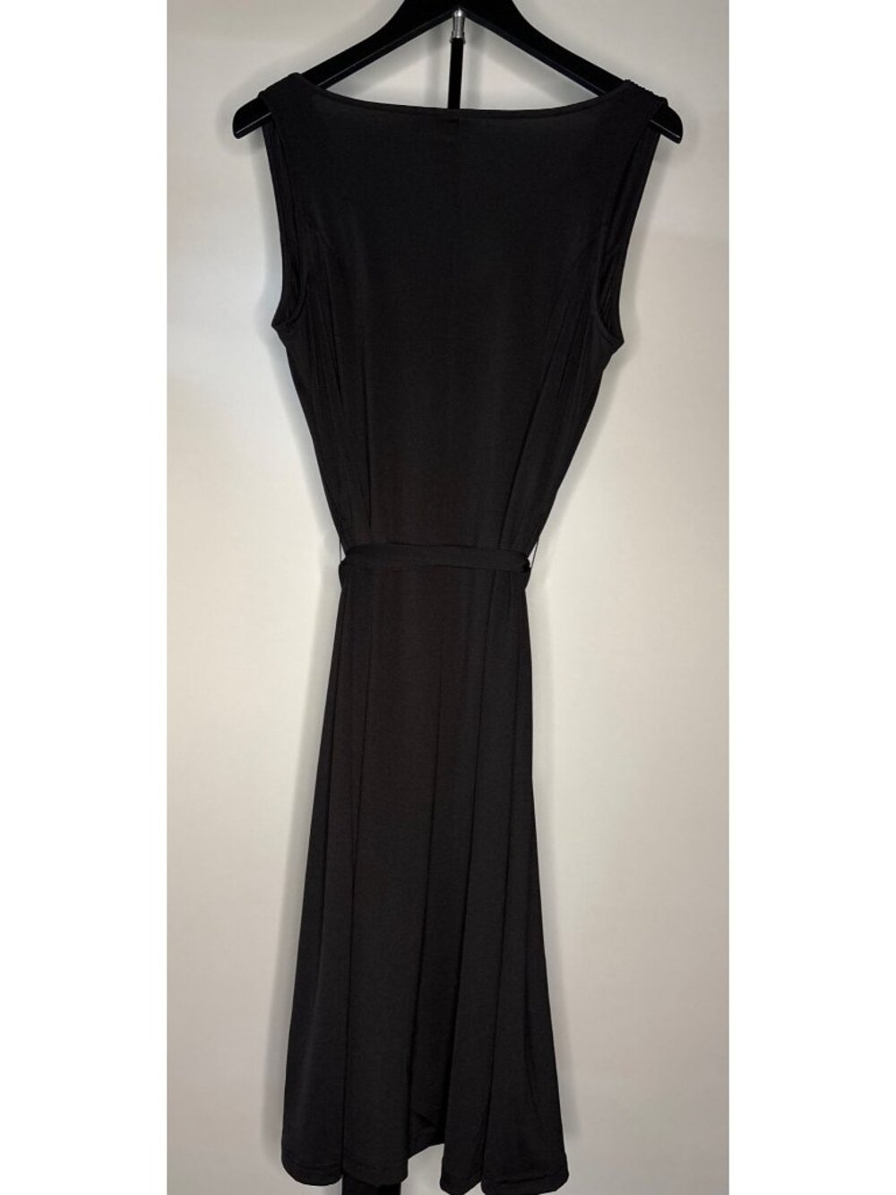 Women's Black Sleeveless Flattering Cowl Neck Midi Dress Self Tie Belt Size M - Picture 5 of 16